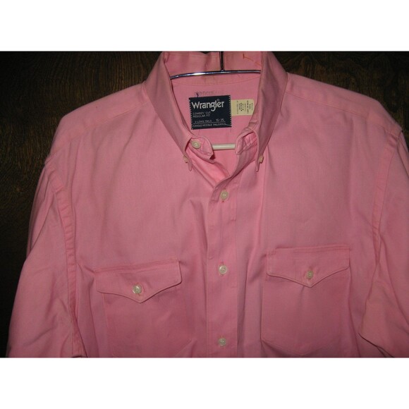 VINTAGE Wrangler Pink Cowboy Cut X-Long Tails Western Shirt 16 X 35 Made in USA - Picture 2 of 4